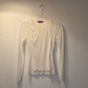 Mesh White Long Sleeve Top With Tank Top Overlay